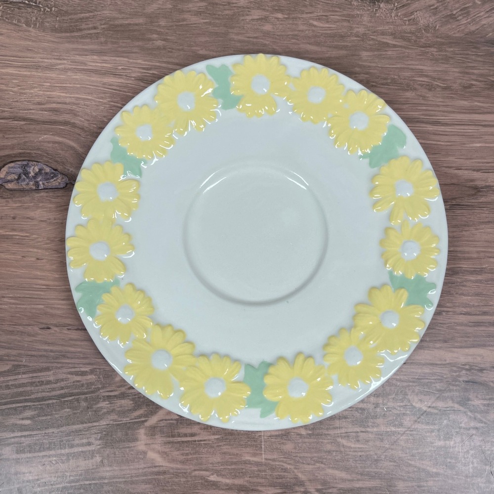 Handmade Ceramic Daisy Tea Cup and Saucer Yellow White Floral 2pc Set Signed - Picture 6 of 16